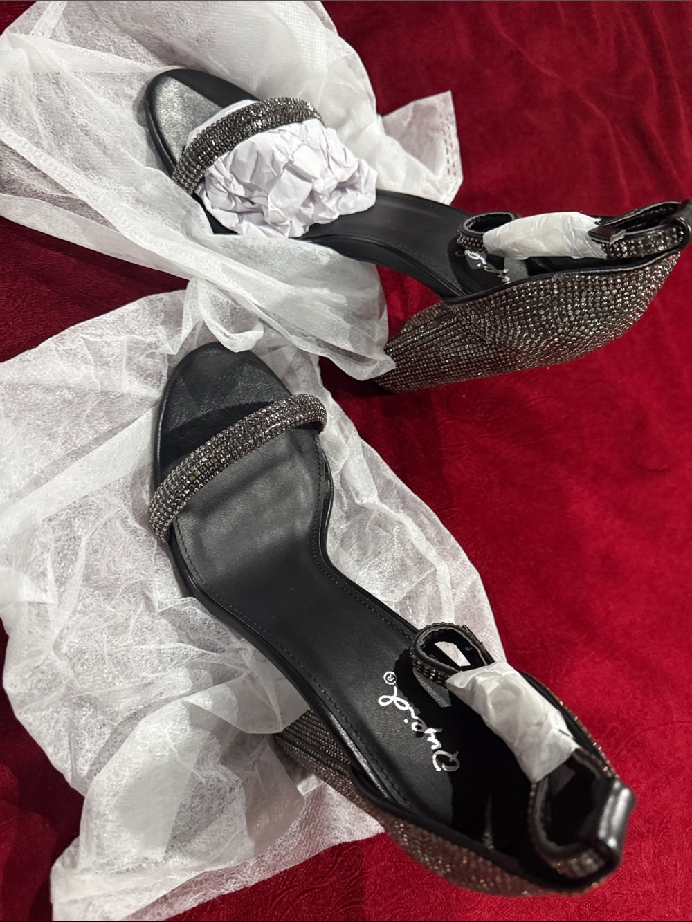 Embellished Black Wedge Sandals - Women's Dress Heels
